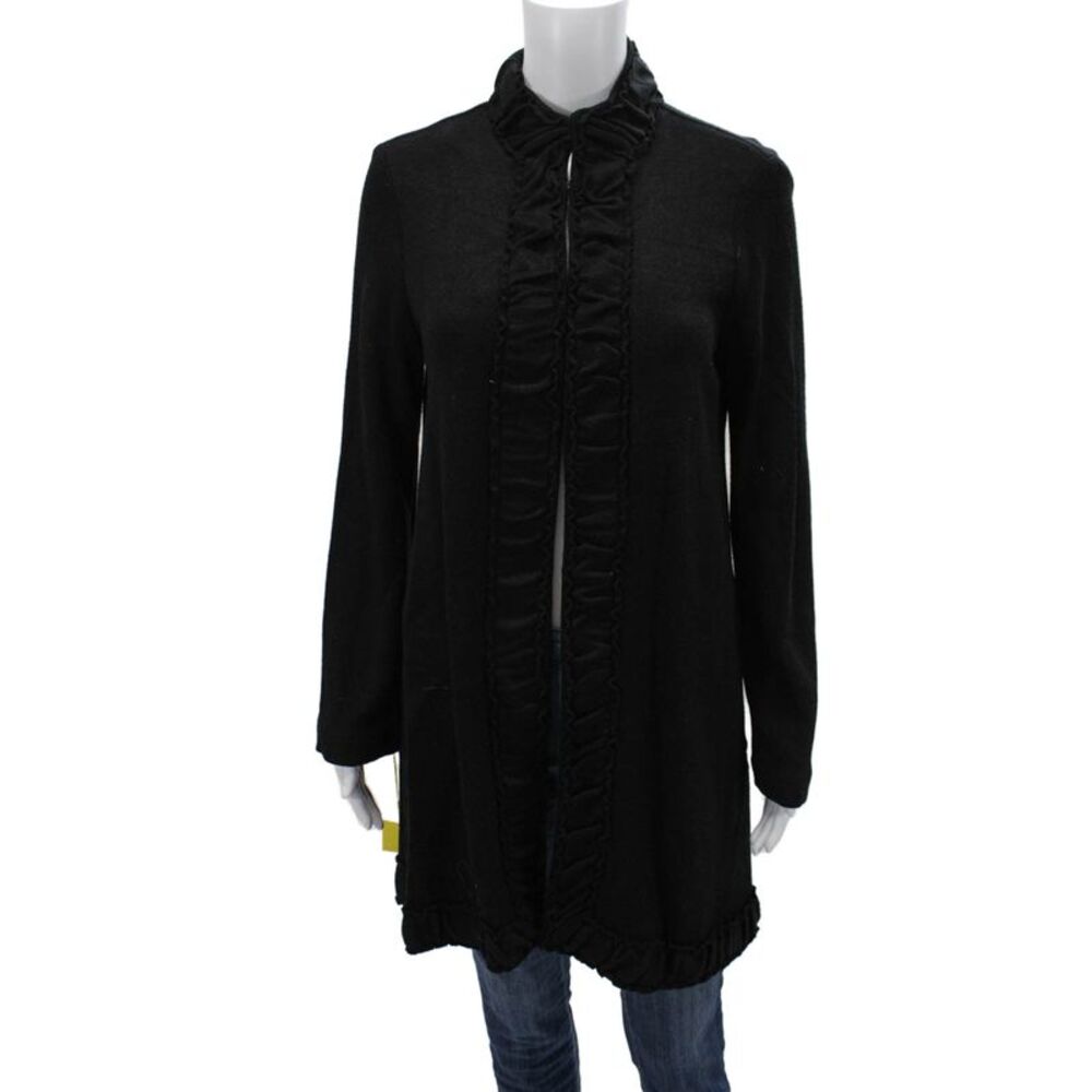 Pure Essence Women Black High Neck Long Sleeve Zip Coatigan Size L